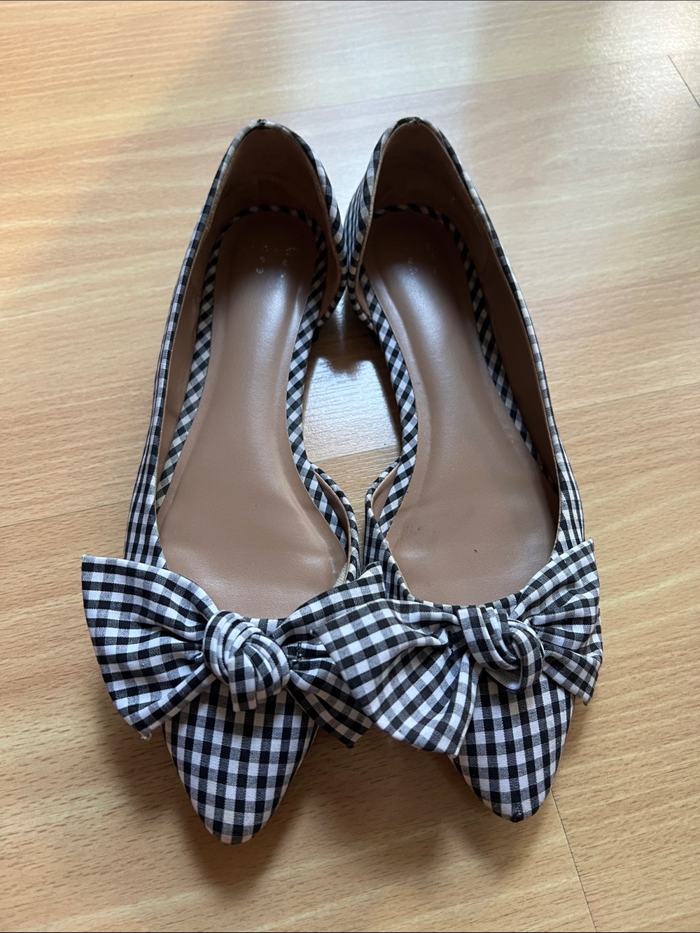 A New Day Black & White Gingham Pointed-Toe Ballet Flats Knot Bow - Size 6.5